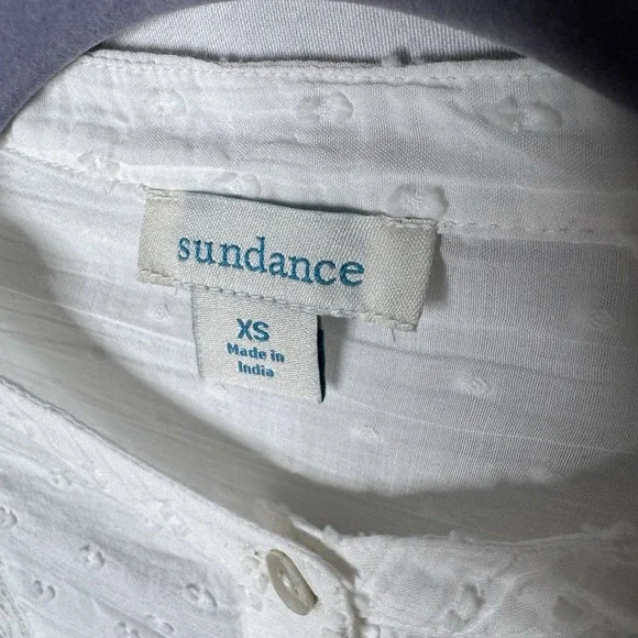 Sundance Lace Eyelet Peasant Top Sz XS Cottage Boho Sheer Button Front Bell Slv - Picture 3 of 10